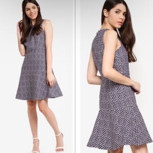 J.Crew Dress Womens Size 4 Navy Blue Print Piper Foulard Sleeveless ALine Ruffle